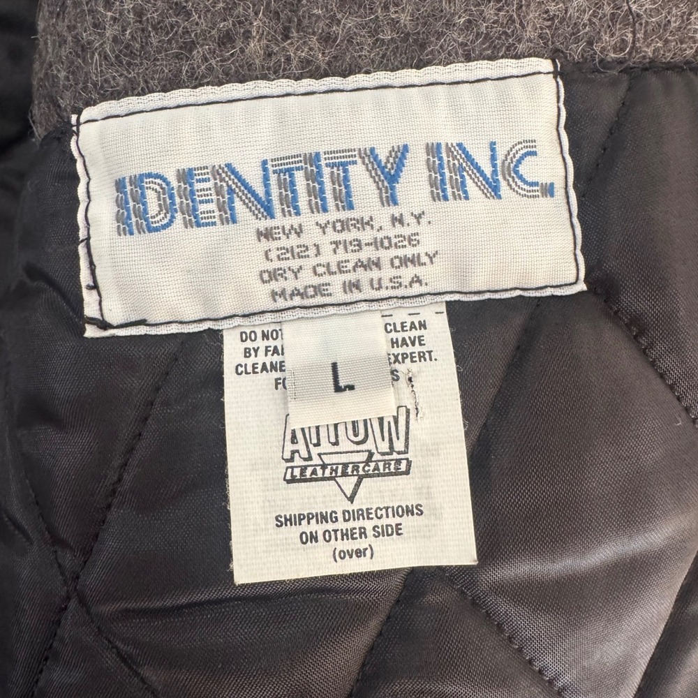 VTG Identity Inc Mighty Ducks Leather Wool Varsity Jacket Gray Made in USA Large - Picture 8 of 15